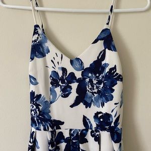 Monteau Blue Watercolor Flower Spaghetti Strap Dress